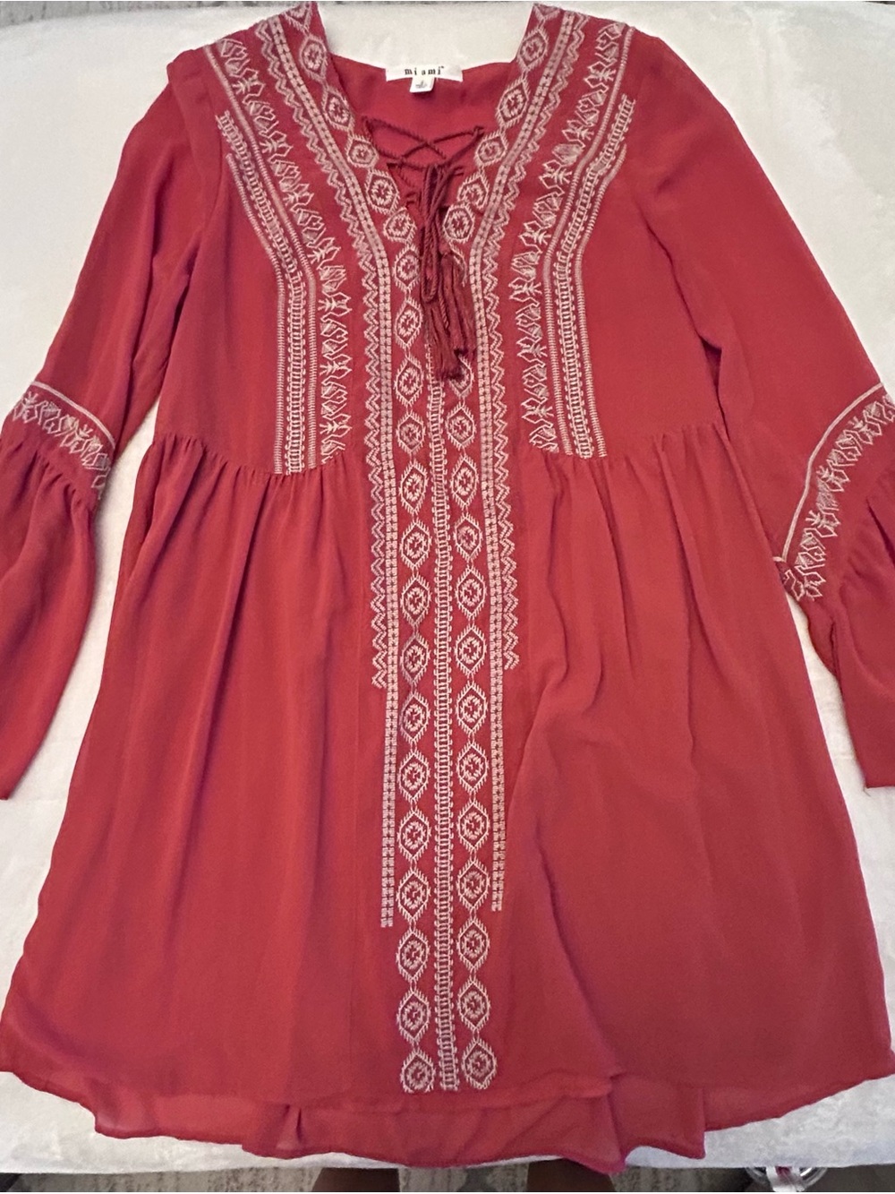 miami Rust Red Embroidered Boho Dress
